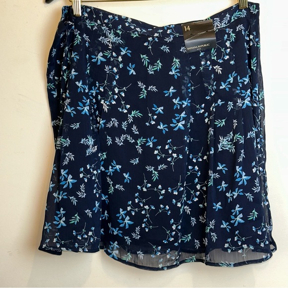 Banana Republic Factory Women's Size 14 Blue Floral Mini Skirt Lined Zipper Y2K - Picture 7 of 13